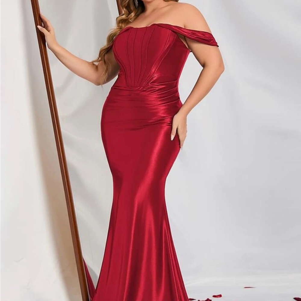 Red Strapless Off-Shoulder Prom Gown
